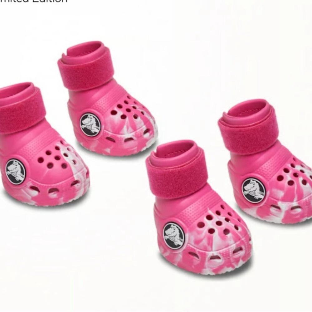 CROCS Pink Tie-Dye Dog Boots with Hook & Loop Strap
